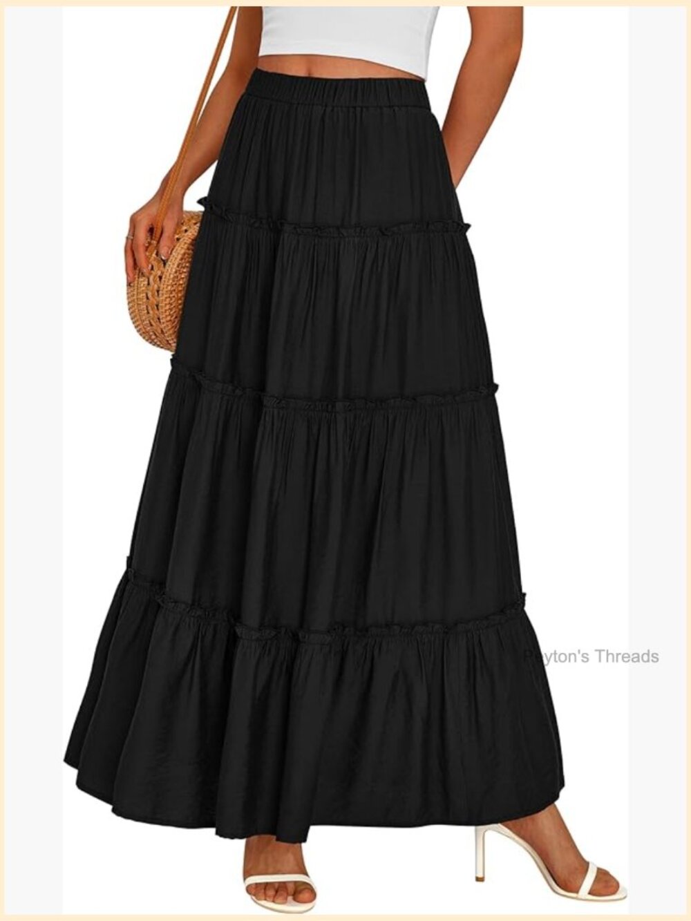 Boho Maxi Skirt Flowy A-Line Tiered Casual Beach Vacation
